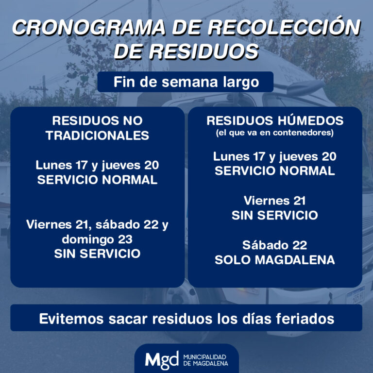 Cronograma del servicio de recolección de residuos este feriado