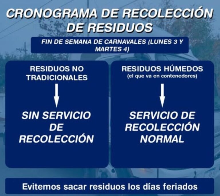 Información sobre la recolección de residuos en feriados de Carnaval